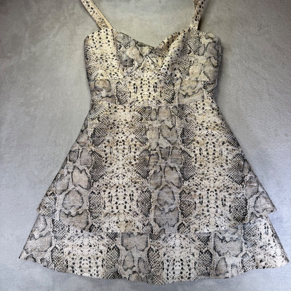 Haute Hippie Snakeskin Print Tiered Mini Dress Gold Metallic Sweetheart Size 8